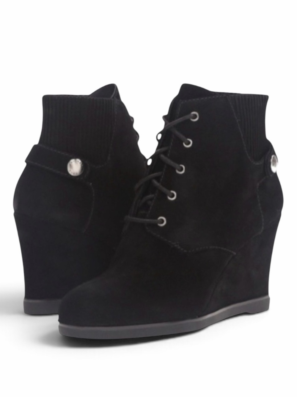 Michael Kors Black Suede Lace Up Carrigan Wedge Ankle Boots Size 10